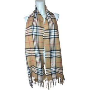 Plaid Fringe Scarf - Camel Unisex